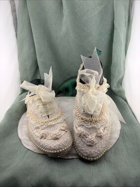 Handmade White & Ivory Embellished Lace and Bead Bridal Sneakers | 9